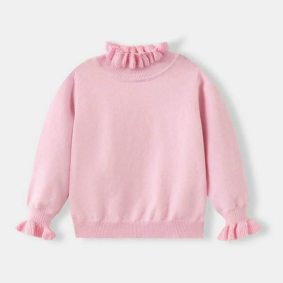 Likimi Toddler Kids Girls Sweater Long Sleeve Solid Color Crewneck Pullover Base Layer Tops Thermal Comfortable Relaxed Fall Winter Clothes Size 6-7 Years Pink