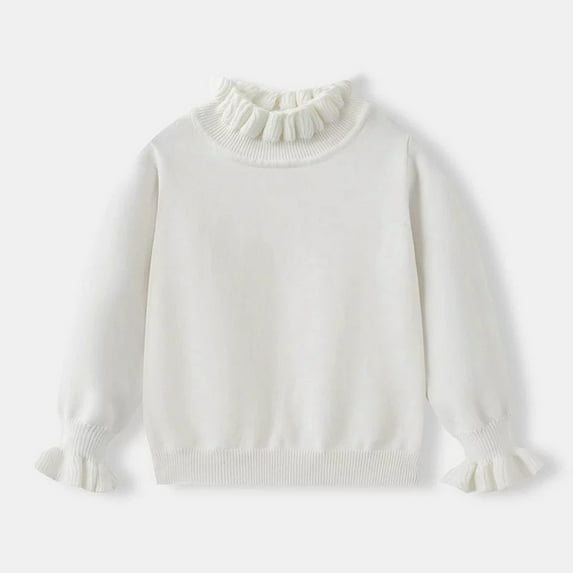 Likimi Toddler Kids Girls Sweater Long Sleeve Solid Color Crewneck Pullover Base Layer Tops Thermal Comfortable Relaxed Fall Winter Clothes Size 7-8 Years White