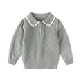 thumbnail image 1 of Likimi Toddler Kids Girls Sweater Solid Color Long Sleeve Lapel Pullover Tops Casual Comfortable Soft Fall Winter Clothes Size 3-4 Years Grey, 1 of 4