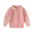 thumbnail image 1 of Likimi Toddler Kids Girls Sweater Solid Color Long Sleeve Lapel Pullover Tops Casual Comfortable Soft Fall Winter Clothes Size 4-5 Years Pink, 1 of 9