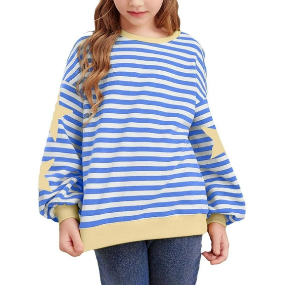Likimi Toddler Kids Girls Sweatshirt Long Sleeve Print Crewneck T-Shirt Comfortable Loose Soft Spring Fall Tops Size 4-5 Years Blue