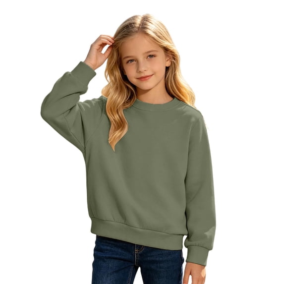 Likimi Toddler Kids Girls Sweatshirts Solid Color Crew Neck Sweatshirt For Girls Long Sleeve Spring Autumn Soft Pullover Size 10-11 Years
