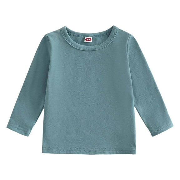Likimi Toddler Kids Girls Tees Long Sleeve Solid Color T-Shirt Fashion Casual Comfortable Spring Fall Tops Size 2-3 Years Blue