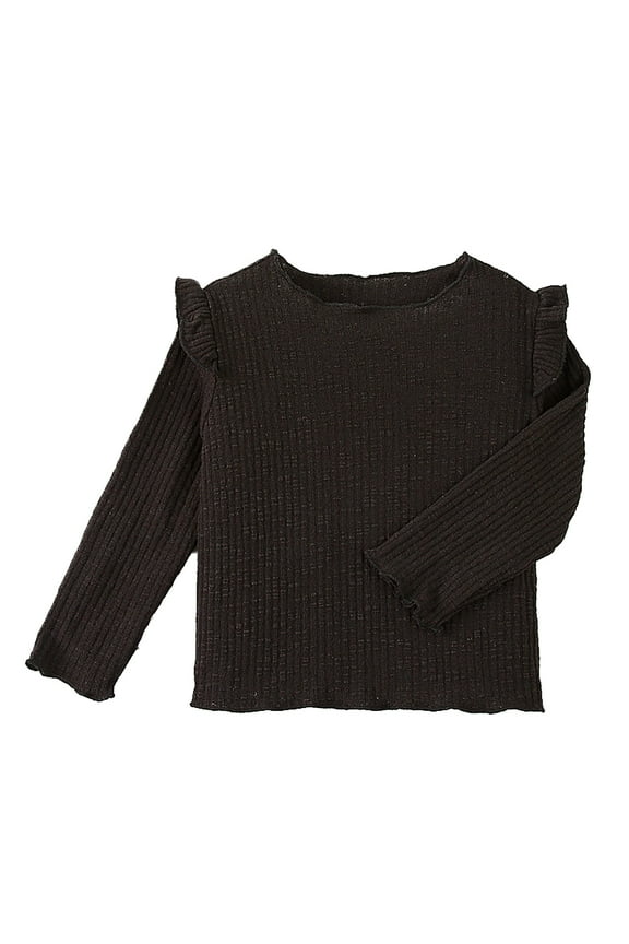 Toddler Kids Girls Tees Long Sleeve Solid Color T-Shirt Fashion Relaxed Soft Spring Fall Base Layer Tops Size 9-12 Months Black