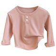 thumbnail image 1 of Likimi Toddler Kids Girls Tees With Button Long Sleeve Solid Color T Shirt Fashion Relaxed Soft Spring Fall Base Layer Tops Size 18-24 Months Pink, 1 of 4