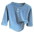 thumbnail image 1 of Likimi Toddler Kids Girls Tees With Button Long Sleeve Solid Color T Shirt Fashion Relaxed Soft Spring Fall Base Layer Tops Size 6-7 Years Blue, 1 of 4