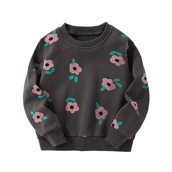 Likimi Toddler Kids Girls Tops Crew Neck Long Sleeve Print T Shirt Casual Comfortable Soft Spring Fall Tops Size 4-5 Years Coffee