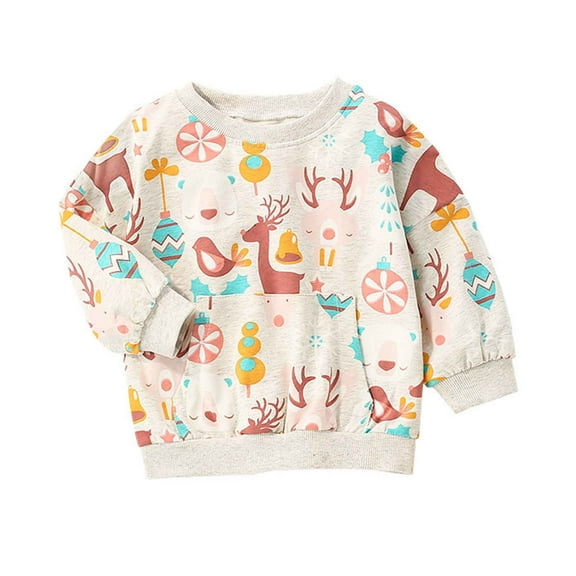 Likimi Toddler Kids Girls Tops Crew Neck Long Sleeve Print T Shirt Casual Comfortable Soft Spring Fall Tops Size 4-5 Years Light Gray