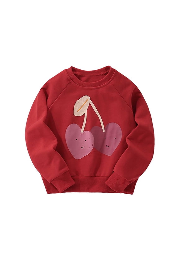 Toddler Kids Girls Tops Crew Neck Long Sleeve Print T Shirt Casual Comfortable Soft Spring Fall Tops Size 6-7 Years Red