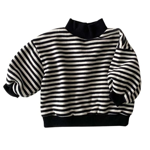 Likimi Toddler Kids Girls Tshirts Striped Print Long Sleeve High Neck Shirts For Girls Autumn Winter Loose Fit Soft Casual Tops Black Size 18-24 Months