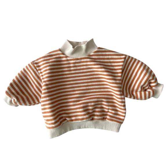 Likimi Toddler Kids Girls Tshirts Striped Print Long Sleeve High Neck Shirts For Girls Autumn Winter Loose Fit Soft Casual Tops Orange Size 18-24 Months