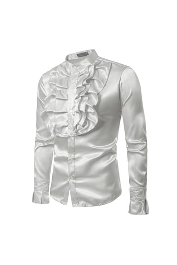 white dress shirt with middle frill design men Gothic Aristocrat's High Collar Men's Victorian Ruffle Tie the sizing is generous 'Ruffle Dress Shirt' Optic White