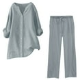 thumbnail image 1 of Likimi Two Piece Sets For Women Casual V Neck Solid Color Long Sleeve Shirt With Pants Fashion Breathable Summer Outfit Set Grey Size 3Xl, 1 of 4
