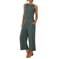 thumbnail image 1 of Likimi Two Piece Sets For Women Solid Color Sleeveless Crew Neck Vest With Pants Breathable Summer Outfit Set Blue Size Xl, 1 of 8
