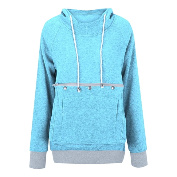 Likimi Womens Autumn Winter Hoodies Solid Color Long Sleeve Pullover With Pocket Comfort Casual Sweatshirt Size M Blue