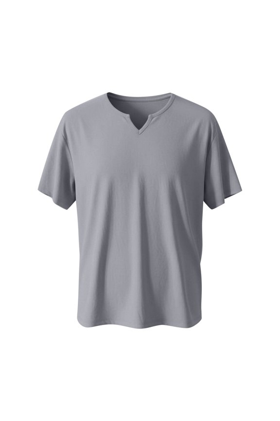 Womens Basic Tops V Neck Short Sleeve Solid Color Breathable Fashionable Shirt Grey Size 3Xl