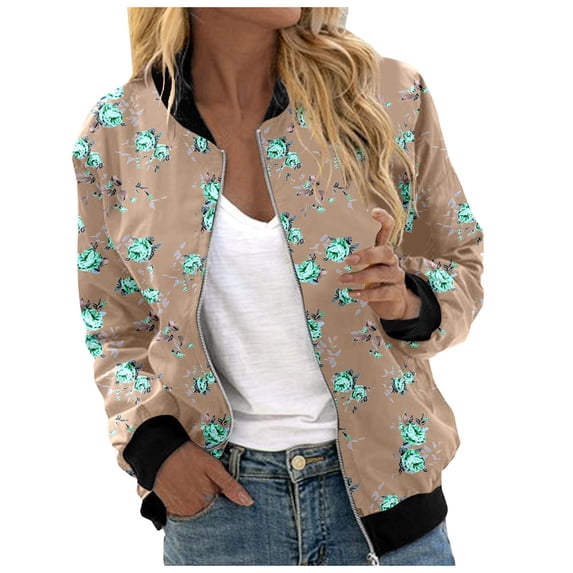 Likimi Womens Cardigan Zip Up Crew Neck Long Sleeve Floral Print Cardigan For Women Everyday Wear Comfort Coat Size 2Xl
