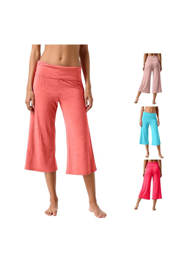 Womens Casual Pants For Everyday Wear Mid-Calf Length Solid Color Wide Leg Loose Fit Fashionable Soft Trousers Red1 Size L