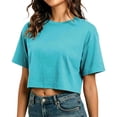 thumbnail image 1 of Likimi Womens Cropped T-Shirt Crew Neck Solid Color Short Sleeve T Shirts For Women Summer Soft Tops Sky Blue Size 2Xl, 1 of 6