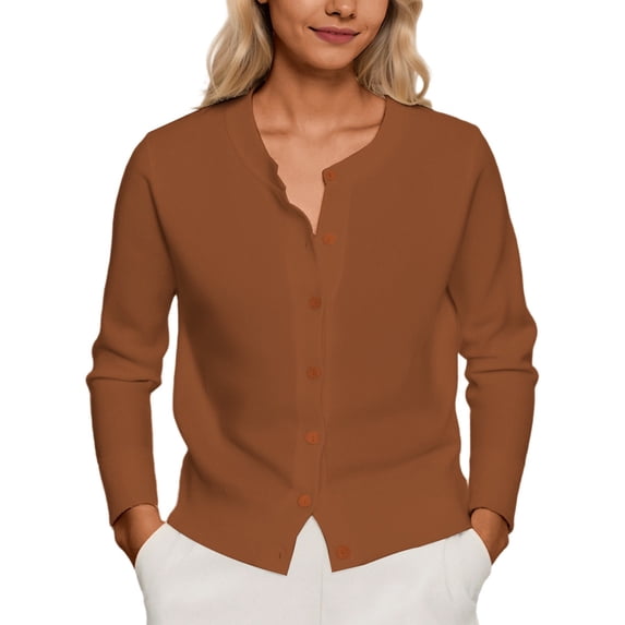 Likimi Womens Knit Cardigan Button Down Crew Neck Long Sleeve Solid Color Sweater For Women Spring Autumn Comfort Tops Size One Size
