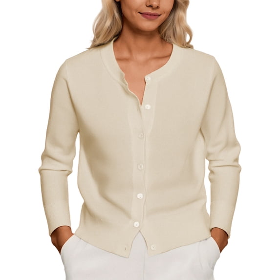 Likimi Womens Knit Cardigan Button Down Crew Neck Long Sleeve Solid Color Sweater For Women Spring Autumn Comfort Tops Size One Size