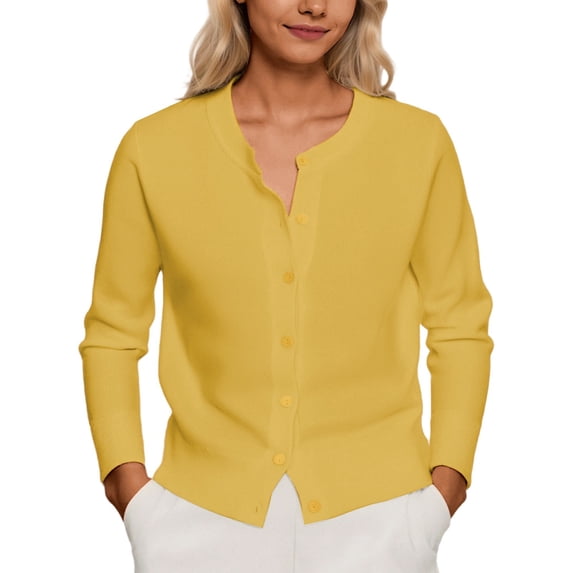 Likimi Womens Knit Cardigan Button Down Crew Neck Long Sleeve Solid Color Sweater For Women Spring Autumn Comfort Tops Size One Size