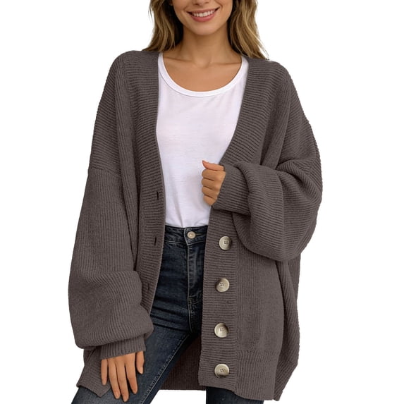 Likimi Womens Knit Cardigan Button Down V Neck Long Sleeve Solid Color Sweater For Women Winter Warm Comfortable Coat Size One Size