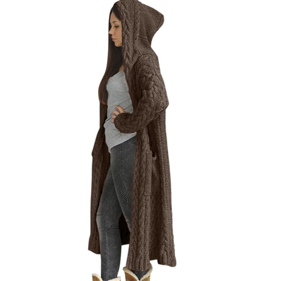 Likimi Womens Knit Cardigan With Pocket Hooded Long Sleeve Solid Color Long Sweater For Women Winter Warm Comfortable Coat Size 2Xl