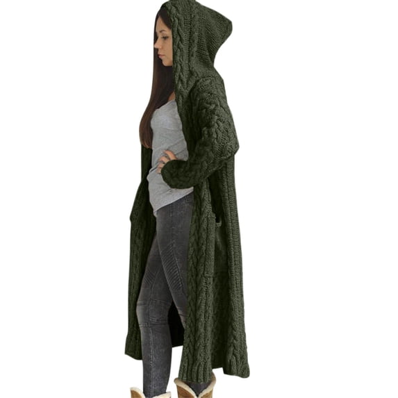 Likimi Womens Knit Cardigan With Pocket Hooded Long Sleeve Solid Color Long Sweater For Women Winter Warm Comfortable Coat Size Xl