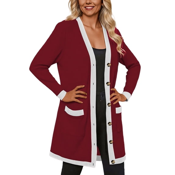 Likimi Womens Knit Cardigan With Pocket Long Sleeve Color Block Long Sweater For Women Loose Fit Comfort Tops Size S