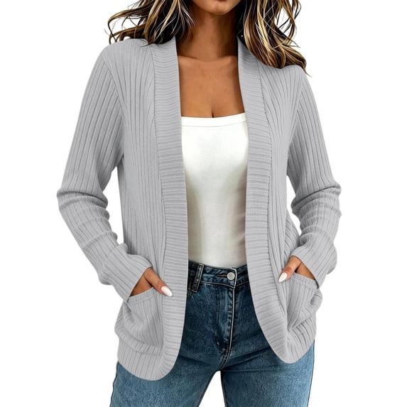 Likimi Womens Knit Cardigan With Pocket Long Sleeve Solid Color Sweater For Women Everyday Wear Fashion Coat Size S