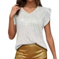 thumbnail image 1 of Likimi Womens Mardi Gras Shirt V Neck Solid Color Sequin Short Sleeve Loose Fit Fashion Elegant Tops White Size 2Xl, 1 of 5