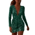 thumbnail image 1 of Likimi Womens Mini Dresses Fashion Deep V Neck Slim Fit Sequined Long Sleeve Evening Gown Dress Green Size 2Xl, 1 of 6
