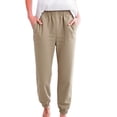thumbnail image 1 of Likimi Womens Pants With Pockets High Waist Solid Color Straight Leg Casual Comfort Trousers Khaki Size S, 1 of 5