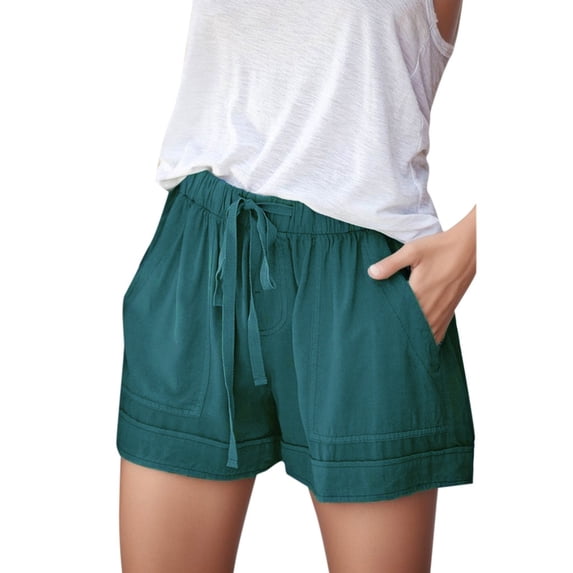 Likimi Womens Shorts Stretchy Elastic Waist Solid Color Casual Fashionable Sport Summer Shorts Navy Size Xl