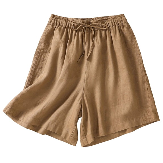 Likimi Womens Shorts Summer Casual High Waist Elastic Waistband Drawstring Loose Fit Solid Color Shorts Coffee Size M
