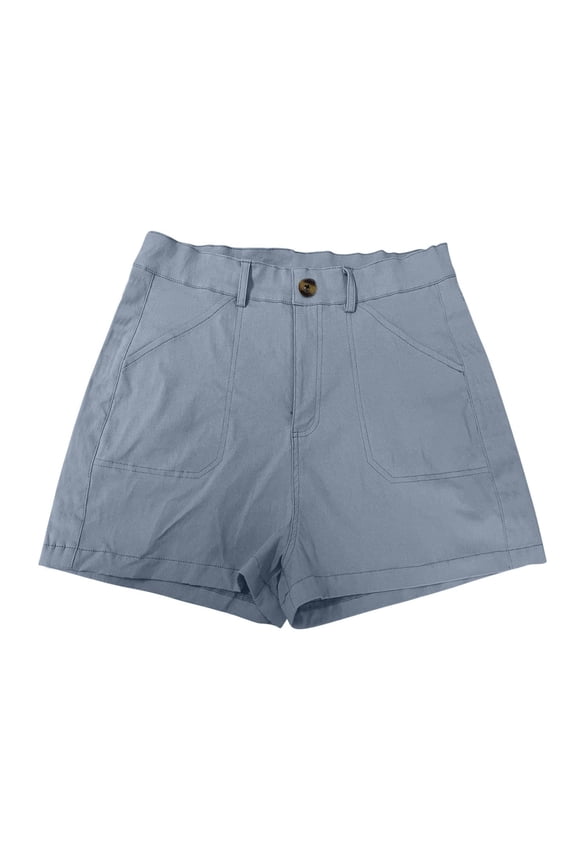 Womens Shorts With Pocket Summer Solid Color Button Down Casual Fashionable Comfort Shorts Blue Size 3Xl