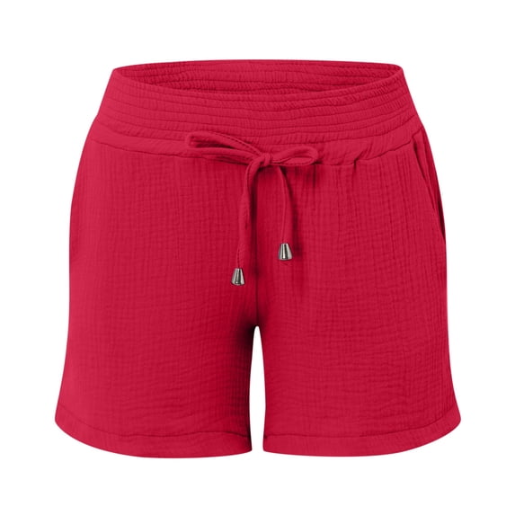 Likimi Womens Shorts With Pockets Drawstring Elastic Waist Summer Solid Color Breathable Casual Shorts Red Size Xl