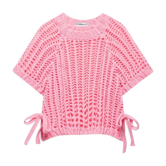 Likimi Womens Sweater Crew Neck Solid Color Short Sleeve Knit Tops For Women Loose Fit Casual Pullover Size L