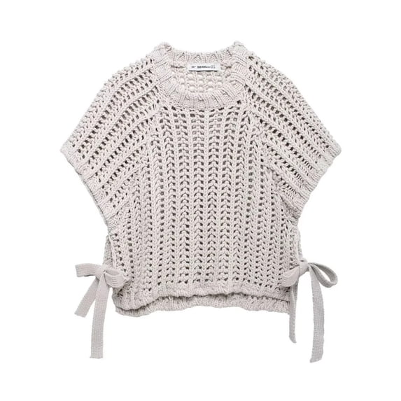Likimi Womens Sweater Crew Neck Solid Color Short Sleeve Knit Tops For Women Loose Fit Casual Pullover Size L