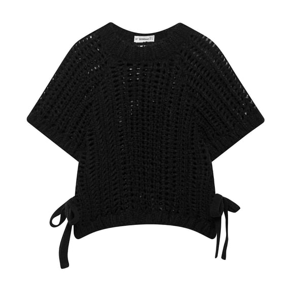 Likimi Womens Sweater Crew Neck Solid Color Short Sleeve Knit Tops For Women Loose Fit Casual Pullover Size S