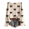 thumbnail image 1 of Likimi Womens Sweater Long Sleeve Bow Print Crew Neck Knit Sweaters For Women Loose Fit Elegant Knit Pullover Size L, 1 of 3