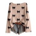 thumbnail image 1 of Likimi Womens Sweater Long Sleeve Bow Print Crew Neck Knit Sweaters For Women Loose Fit Elegant Knit Pullover Size S, 1 of 3