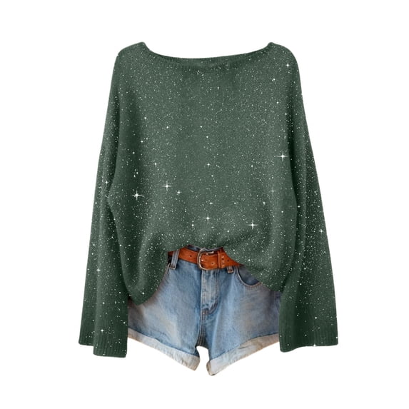 Likimi Womens Sweater Off Shoulder Neck Solid Color Long Sleeve Pullover For Women Loose Fit Casual Tops Green Size 3Xl