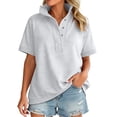thumbnail image 1 of Likimi Womens Sweatshirt Button Down Short Sleeve Solid Color Stand Collar Sweatshirt For Women Everyday Wear Comfortable Pullover Tops Size L, 1 of 5