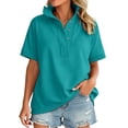 thumbnail image 1 of Likimi Womens Sweatshirt Button Down Short Sleeve Solid Color Stand Collar Sweatshirt For Women Everyday Wear Comfortable Pullover Tops Size Xl, 1 of 5