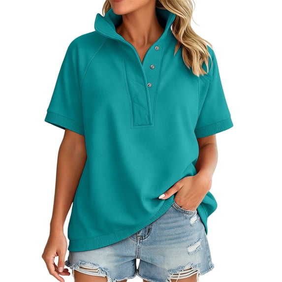 Likimi Womens Sweatshirt Button Down Short Sleeve Solid Color Stand Collar Sweatshirt For Women Everyday Wear Comfortable Pullover Tops Size Xl