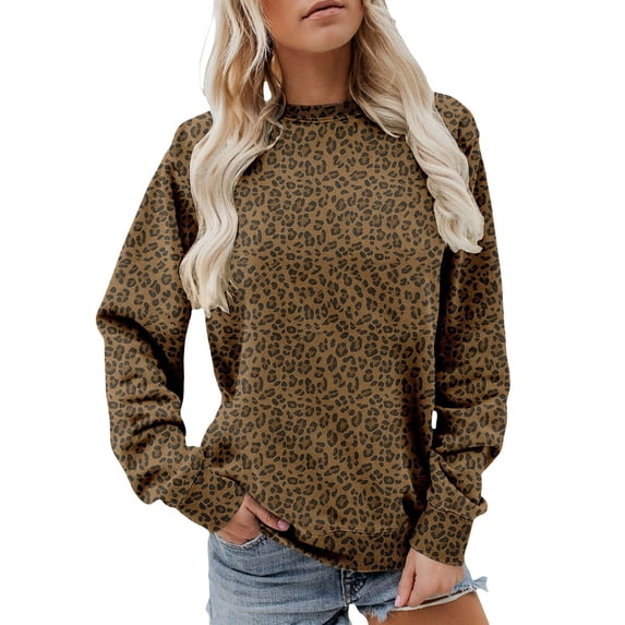 Likimi Womens Sweatshirt Long Sleeve Leopard Print Crew Neck Sweatshirt For Women Everyday Wear Fashion Pullover Tops Size L