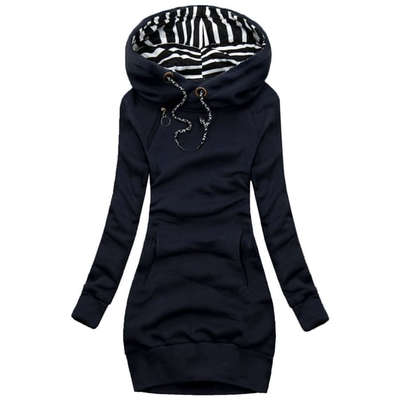 Likimi Womens hoodies With Pocket Long Sleeve Hooded Sweatshirt High Neck Solid Color Autumn Winter Fashion Casual Pullover Navy Size L