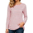 thumbnail image 1 of Likimi Womens T-Shirt Crew Neck Striped Print Long Sleeve T Shirts For Women Autumn Winter Soft Tops Pink Size S, 1 of 5